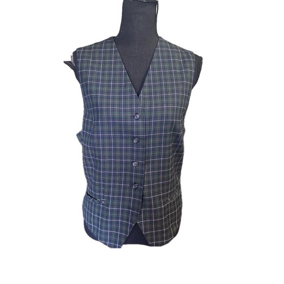 Vintage Karen Scott Green Black Flannel Vest – Cozy Plaid Layer - Picture 1 of 6